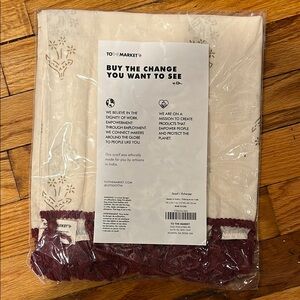 To The Market Cream and Burgundy Scarf NWT